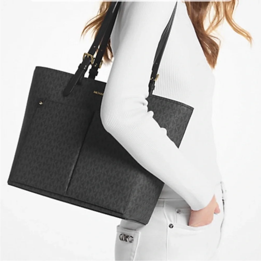 Michael Kors Jet Set Medium Double Pocket Tote Shoulder Bag Black